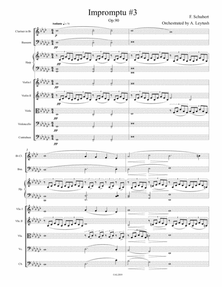 Free Sheet Music F Schubert Impromptu Op 90 No 3 Arranged By A Leytush For Clarinet Bassoon Solo Harp Strings