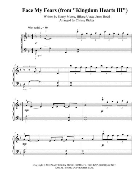 Face My Fears Kingdom Hearts Iii Easy Piano Sheet Music