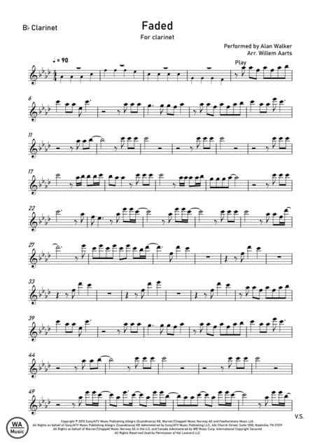 Faded By Alan Walker Clarinet Sheet Music