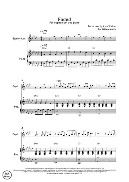 Free Sheet Music Faded By Alan Walker Euphonium And Piano