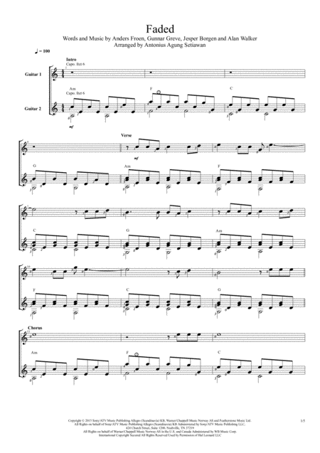 Faded Duet Guitar Score Sheet Music