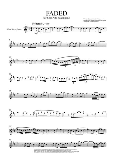 Free Sheet Music Faded For Alto Saxophone Solo