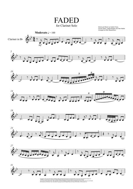 Faded For Clarinet Solo Sheet Music