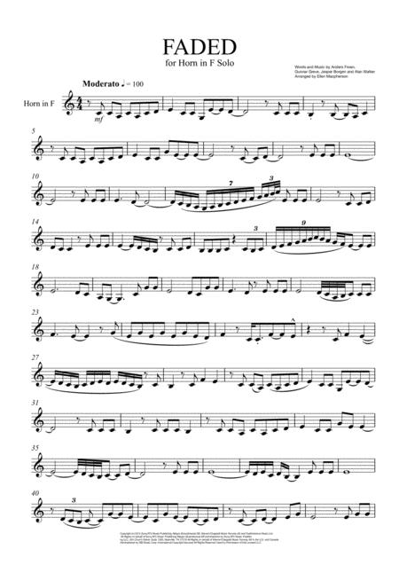 Faded For Horn In F Solo Sheet Music