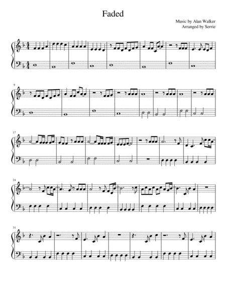 Faded Piano Solo Complete Easy Accompaniment Sheet Music