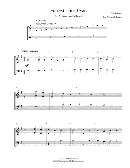 Fairest Lord Jesus For 3 Octave Handbell Choir Sheet Music