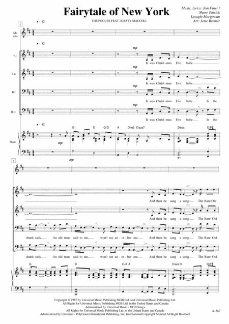 Fairytale Of New York Ttbb Piano Sheet Music