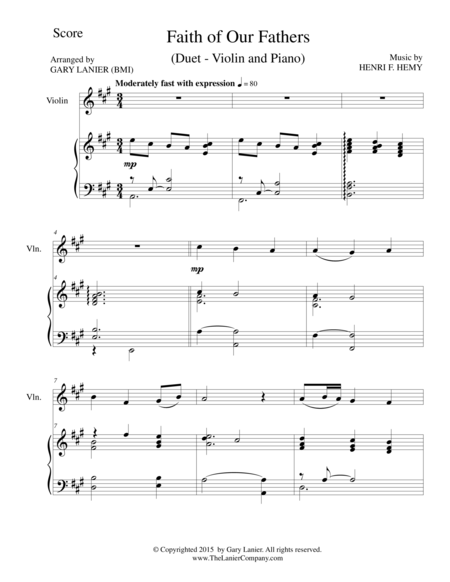 Faith Of Our Fathers Duet Violin And Piano With Score And Parts Sheet Music