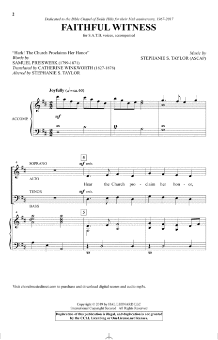 Free Sheet Music Faithful Witness