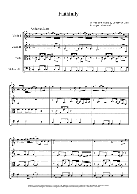 Faithfully String Quartet Score And Parts Sheet Music