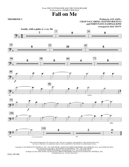 Fall On Me From The Nutcracker And The Four Realms Arr Mac Huff Trombone 1 Sheet Music