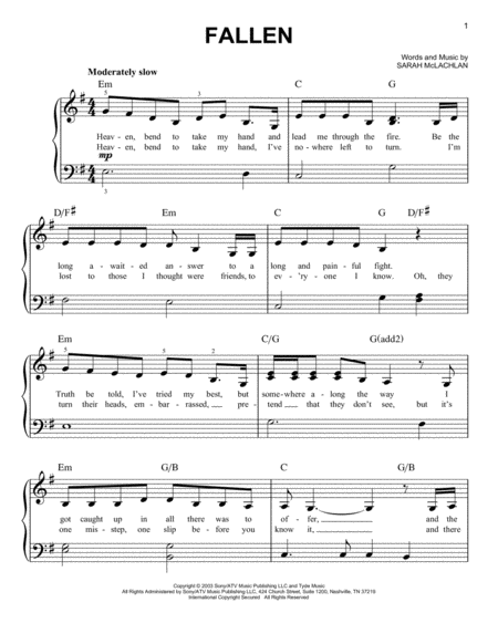 Free Sheet Music Fallen