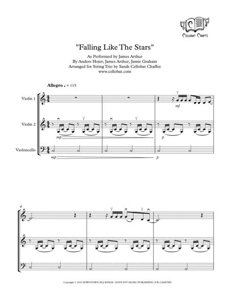 Falling Like The Stars String Trio 2 Violins Cello James Arthur Arr Cellobat Sheet Music