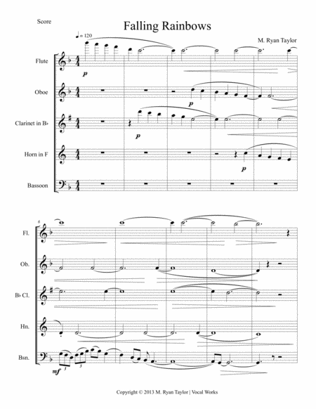 Falling Rainbows For Wind Quintet Sheet Music