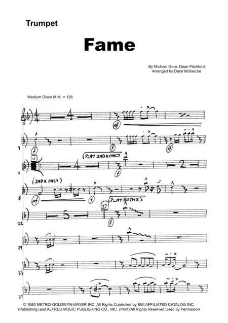 Fame Vocal With Small Band 4 Horns C Minor Sheet Music