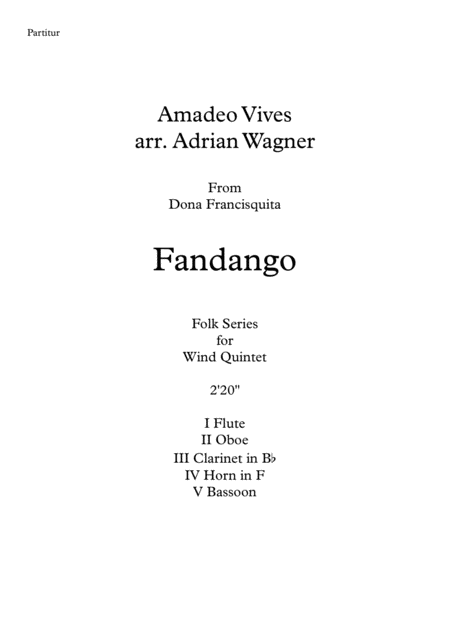 Free Sheet Music Fandango Amadeo Vives Wind Quintet Arr Adrian Wagner