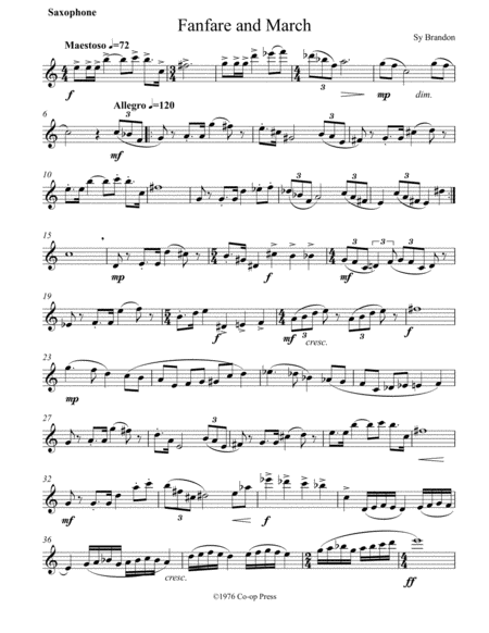 Free Sheet Music Fanfare And March For Solo Saxophone