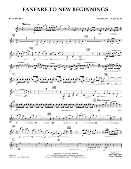 Free Sheet Music Fanfare For New Beginnings Bb Clarinet 2