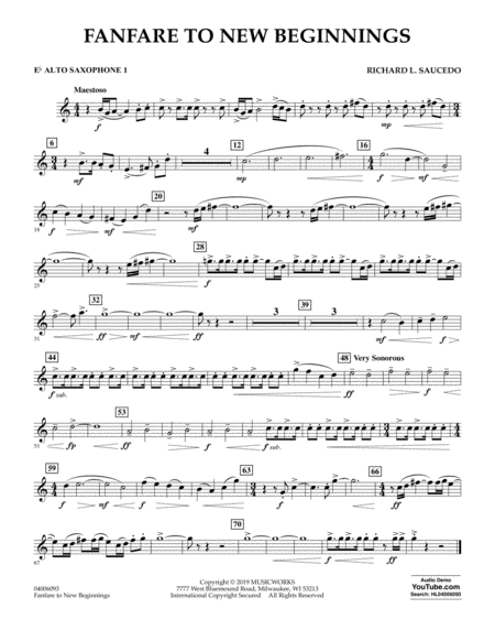 Free Sheet Music Fanfare For New Beginnings Eb Alto Saxophone 1