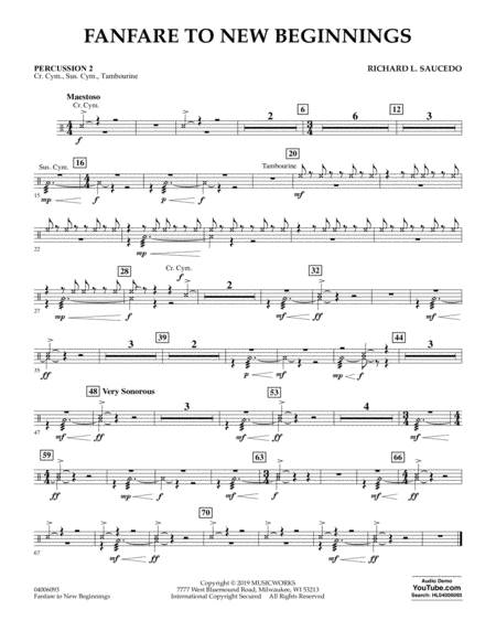 Free Sheet Music Fanfare For New Beginnings Percussion 2