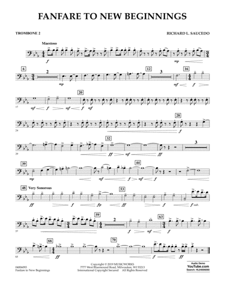 Free Sheet Music Fanfare For New Beginnings Trombone 2