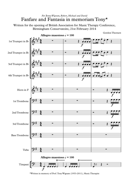 Free Sheet Music Fanfare For Tony Score And Parts