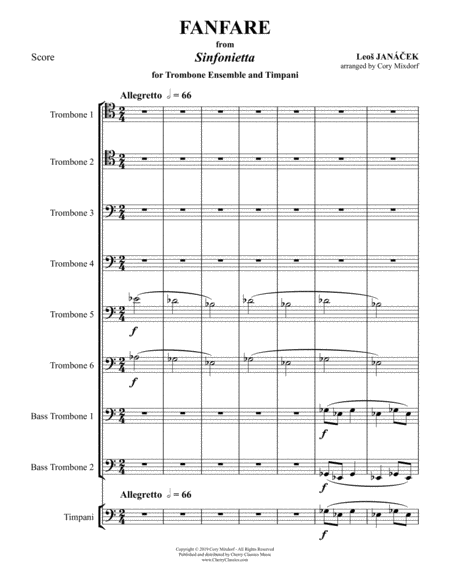 Free Sheet Music Fanfare From Sinfonietta For Trombone Ensemble Timpani