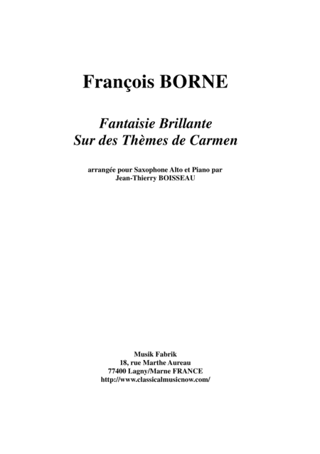 Fantaisie Brillante Sur Des Thmes De Carmen For Alto Saxophone And Piano Sheet Music