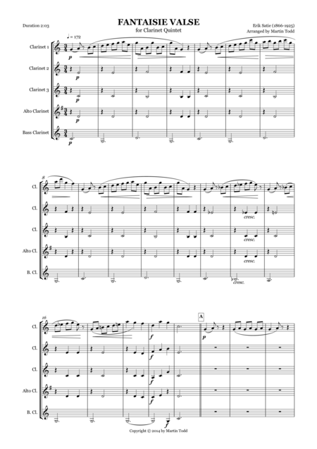 Fantaisie Valse For Clarinet Quintet Sheet Music