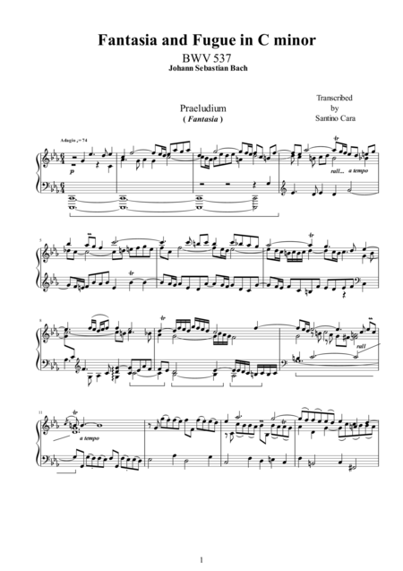 Fantasia And Fugue In C Minor Bwv 537 Sheet Music