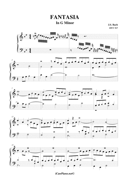 Fantasia In G Minor Bwv 917 Js Bach Icanpiano Style Sheet Music