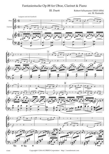 Free Sheet Music Fantasiestucke Op 88 Iii Duett For Oboe Clarinet Piano