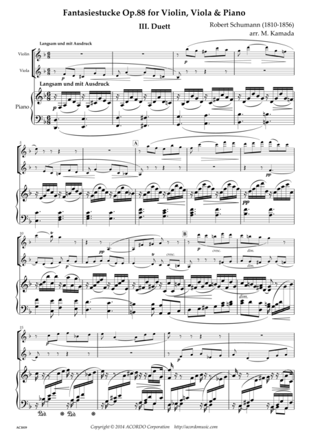 Fantasiestucke Op 88 Iii Duett For Violin Viola Piano Sheet Music