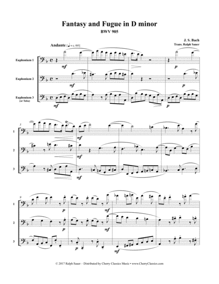 Free Sheet Music Fantasy And Fugue In D Minor Bwv 905 For Euphonium Trio