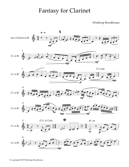 Free Sheet Music Fantasy For Clarinet