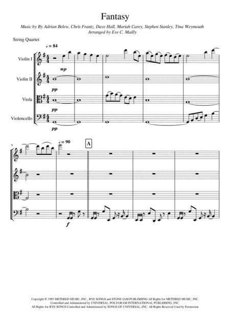 Fantasy Mariah Carey String Quartet Sheet Music