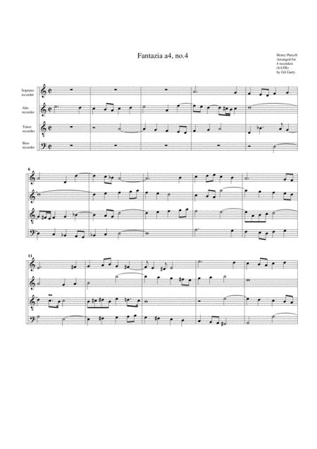Fantazia No 4 Arrangement For 4 Recorders Sheet Music