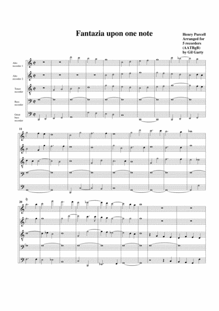 Fantazia Upon One Note Arrangement For 5 Recorders Sheet Music