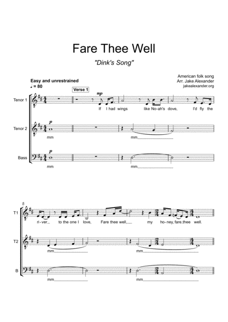 Fare Thee Well Ttb Sheet Music