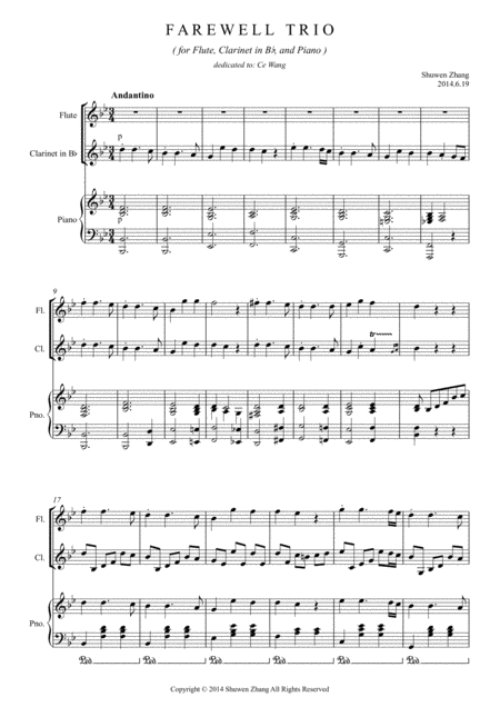 Free Sheet Music Farewell Trio For Flute Clarinet In B Flat And Piano