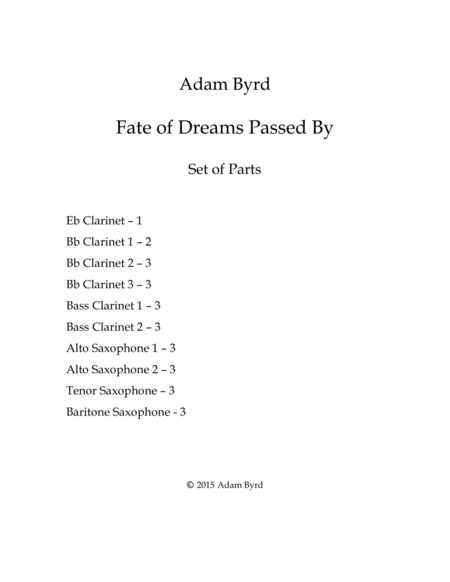 Fate Of Dreams Passed By Set Of Parts Sheet Music