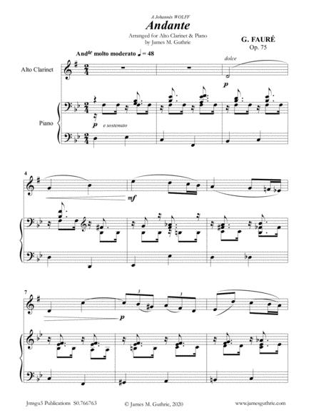 Faur Andante Op 75 For Alto Clarinet Piano Sheet Music