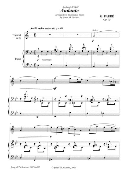 Free Sheet Music Faur Andante Op 75 For Trumpet Piano