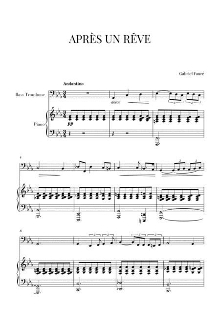 Faur Aprs Un Rve For Bass Trombone And Piano Sheet Music