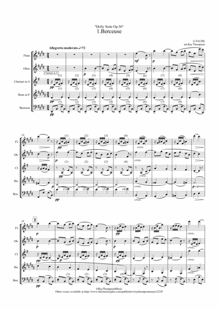 Free Sheet Music Faur Dolly Suite Op 56 Complete Wind Quintet
