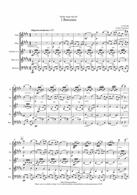 Faur Dolly Suite Op 56 Complete Wind Quintet Sheet Music