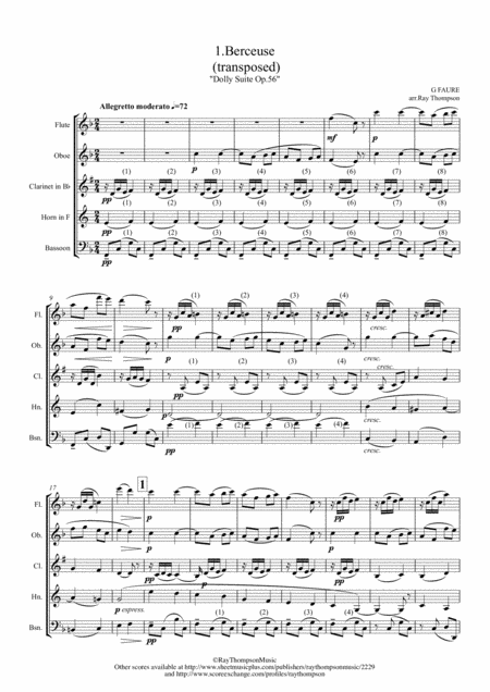 Free Sheet Music Faur Dolly Suite Op 56 Mvt 1 Berceuse Transposed Wind Quintet