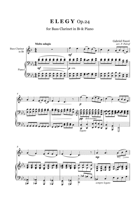 Faure Elegy Op 24 Bass Clarinet In Bb And Piano Sheet Music