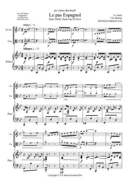 Faure Le Pas Espagnol Clarinet Viola Piano Sheet Music