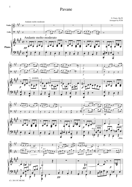 Faure Pavane For Piano Trio Pf001 Sheet Music